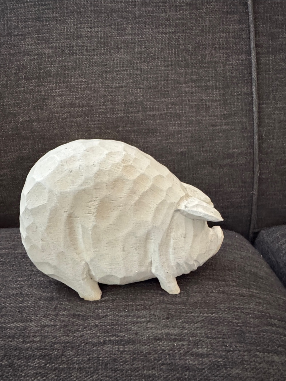 Handcrafted White Decorative Pig Sculpture - Folk Art